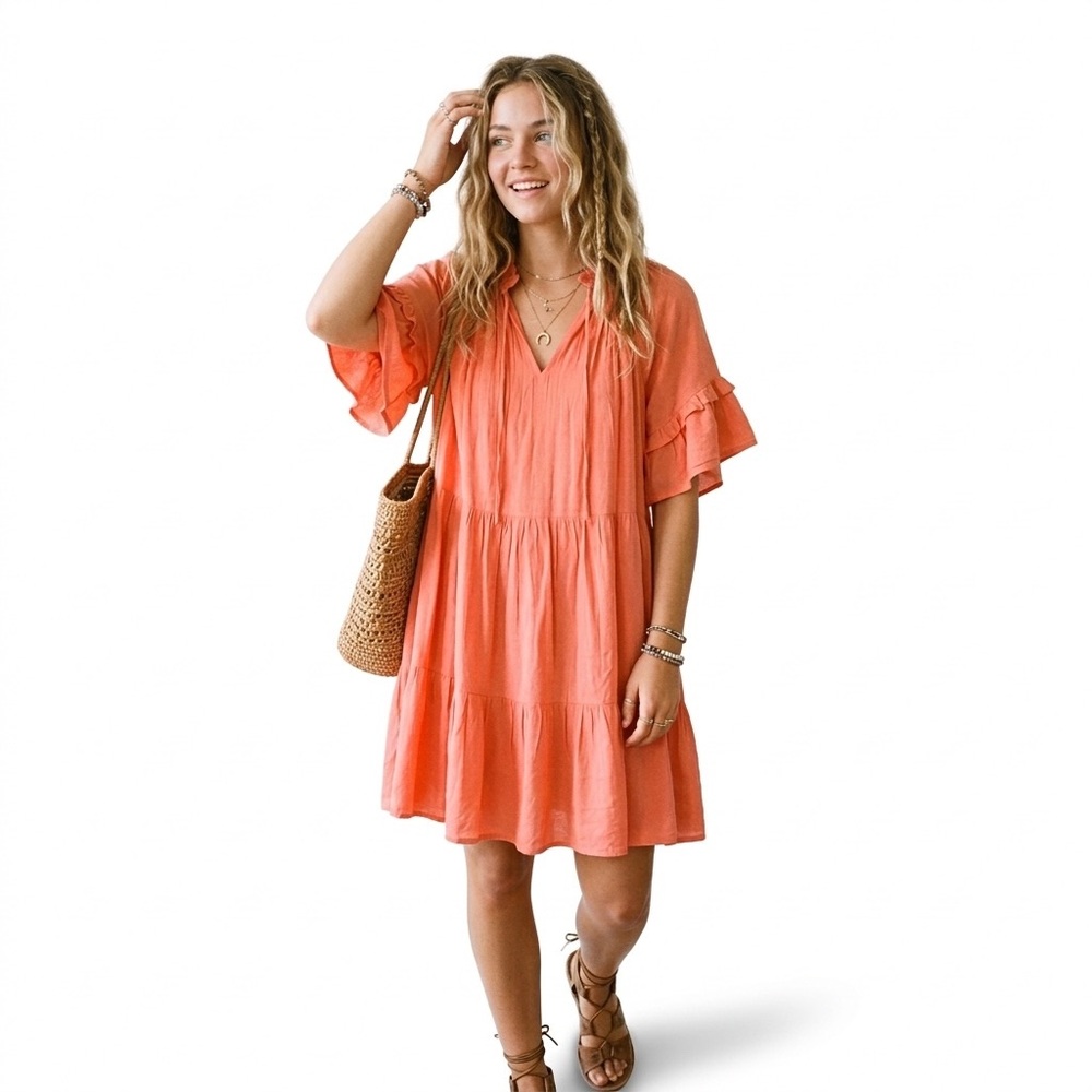 TU Clothing UK (Sainsbury’s) Coral Ruffle Tiered Smock Mini Summer Dress Shift